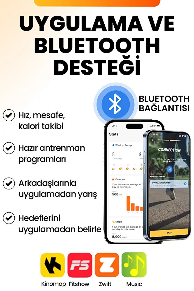 Bluetoothlu Katlanabilir Uzaktan Kumandalı Yürüme ve Koşu Bandı | Portatif Sessiz Akıllı Kullanım